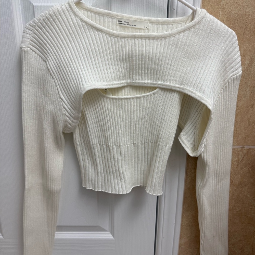 White Ribbed Layered Long Sleeve & Tank Top - Picture 2 of 5